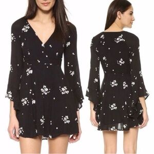 Free People Black and White Floral Long Sleeve Dress
